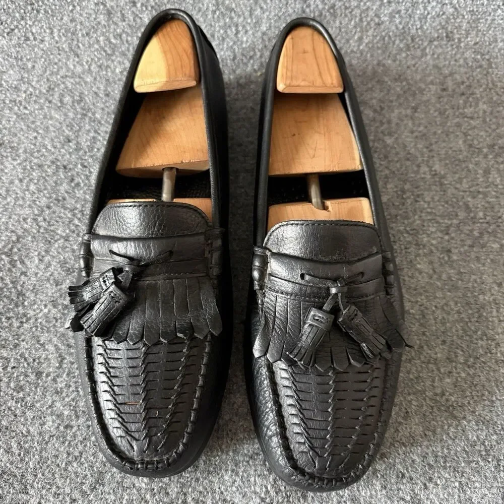 Dexter Men's Black Leather Tassel Loafer Dress Shoes Square Toe 12